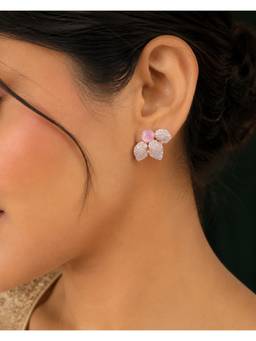 Opal Touch - Rose Gold Plated Leaf Design American Diamond Stud Earrings