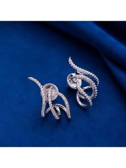 Opal Touch - Rhodium Plated Twisted American Diamond Stud Earrings
