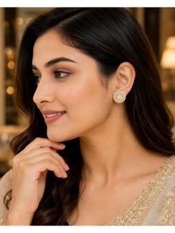 Opal Touch - Gold Plated American Diamond Halo Stud Earrings