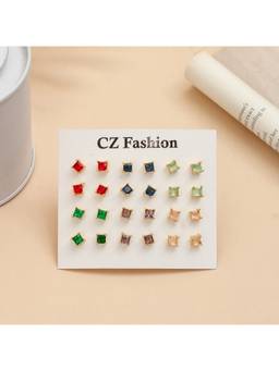 Opal Touch - Square Shaped Traditional Gold Plated Stud Earrings (Pack Of 12)
