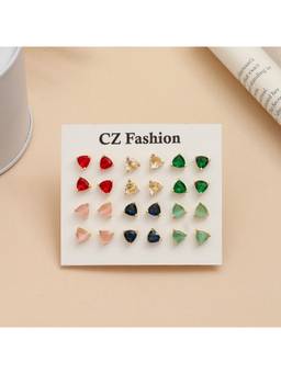 Opal Touch - Tri Layered Saphire Gold Plated Stud Earrings (Pack Of 12)