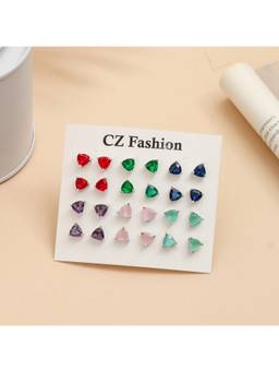 Opal Touch - Tri Layered Saphire Rhodium Plated Stud Earrings (Pack Of 12)