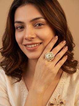 PAYA - Pearl Blossom Drop Kundan Meenakari Ring