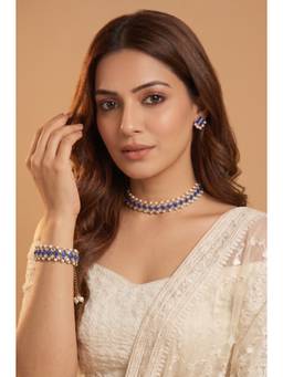 PAYA - Azure Grid Kundan-Blue Stone Choker Jewellery Set