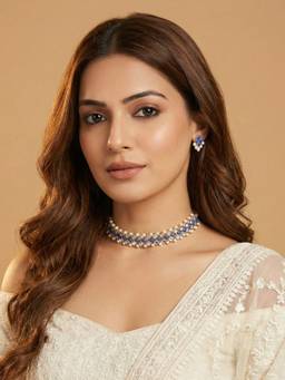 PAYA - Azure Grid Kundan-Blue Stone Choker Jewellery Set