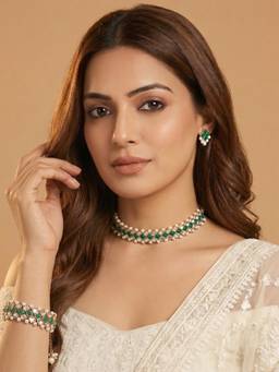PAYA - Emerald Grid Kundan-Green Stone Choker Jewellery Set