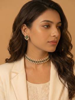 PAYA - Emerald Grid Kundan-Green Stone Choker Jewellery Set