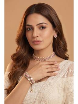 PAYA - Rose Grid Kundan-Pink Stone Choker Jewellery Set With Bracelet