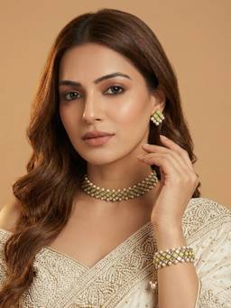 PAYA - Sunshine Grid Kundan-Yellow Stone Choker Jewellery Set With Bracelet