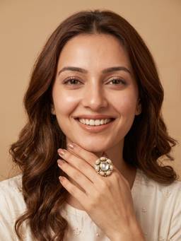 PAYA - Pearl Halo Round Kundan Pearl Ring