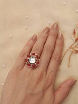 PAYA - Ruby Halo Round Kundan Red Ring