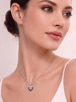 MINOUS - 925 Silver Sapphire Blossom Heart Pendant
