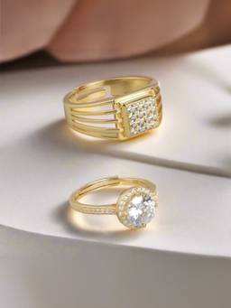 Zavya - Gilded Love 925 Sterling Silver Gold-Plated Couple Ring (Pack Of 2)
