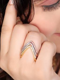 Zavya - Tricolour Sparkle One Line Cz 925 Sterling Silver Vanki Ring (Pack of 3)
