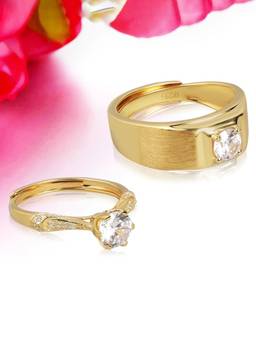 Zavya - Solitaire Love Gold Plated 925 Sterling Silver Couple Ring (Pack Of 2)