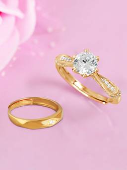 Zavya - Golden Abstract Symphony Gold-Plated 925 Sterling Silver Combo Ring (Pack Of 2)