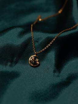 SAMIKA - 925 Sterling Silver Rose Gold Plated Crescent Moon Blue Stone Necklace