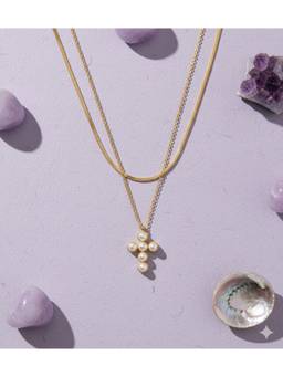 Veli Jewels - Pearl Cross Anti Tarnish Layered Necklace