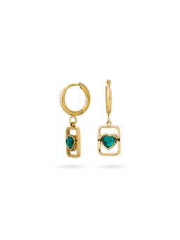 Veli Jewels - Women's Green Gold Drop Earrings
