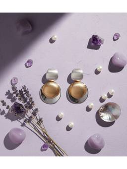 Veli Jewels - Sun And Moon Hanging 18K Gold Plated Earrings