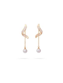 Veli Jewels - Women's Twirl Pearl Dangler Earrings