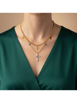 Veli Jewels - Evil Eye Cross Waterproof Layered Necklace