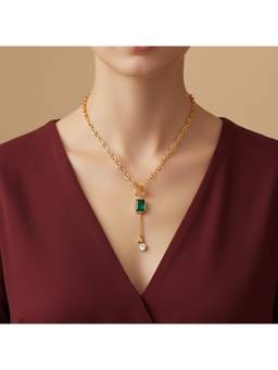 Veli Jewels - Emerald Drop 18K Gold Plated Layer Necklace