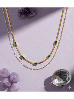 Veli Jewels - Perf Emerald Anti Tarnish Layered Necklace