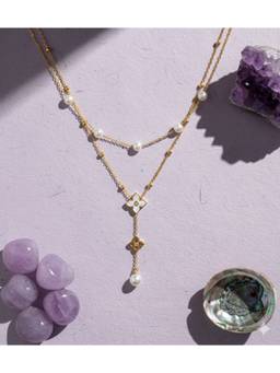 Veli Jewels - Pearl Drop 18K Gold Plated Layered Necklace