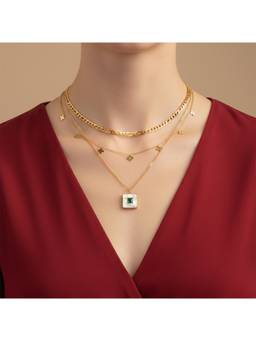 Veli Jewels - Square Block Anti Tarnish Layered Necklace