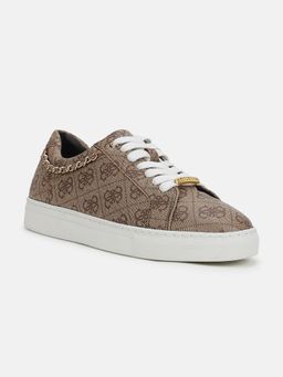 Guess - Women Beige Printed Lace-Up Sneakers
