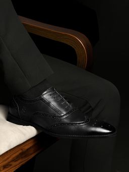 Louis Stitch - Jet Black Formal Lace-Up Brogues for Men
