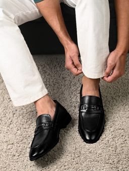 Louis Stitch - Jet Black Formal Slip-On Loafers for Men