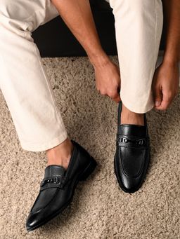 Louis Stitch - Men Jet Black Formal Slip-On Loafers