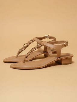 ERIDANI - Women Lilith Beige Embellished Block Heels