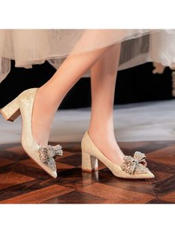 OZZARO - Women Gold Chamakti Shaam Pump Heels