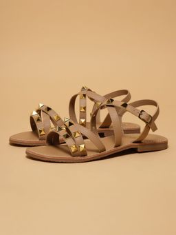 ERIDANI - Women Tamaya Beige Embellished Studded Sandals