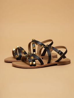 ERIDANI - Women Tamaya Black Embellished Studded Sandals