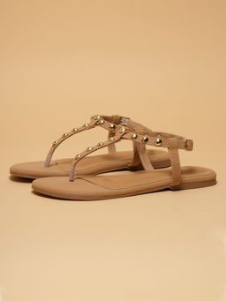 ERIDANI - Women Zyla Beige Studded Sandals