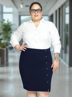 Martini - Women Navy Blue Plus Size Extra Stretch Skirt