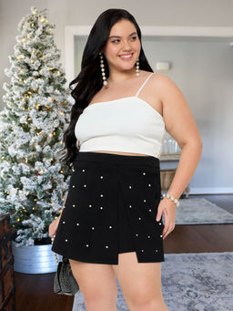 Martini - Women Black Plus Size White Pearl Skort