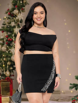 Martini - Women Black Plus Size Embellished Skirt