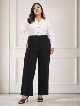 Martini - Women Black Plus Size Pintuck Formal Trousers