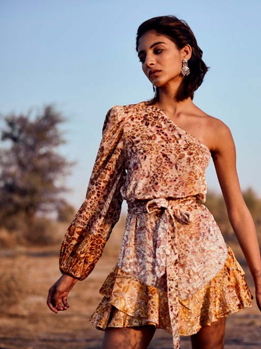 hemant and nandita one shoulder eyelet dress Hemant & Nandita One Shoulder Dress TrenLend