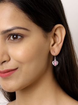 Ornate Jewels - 925 Silver 1.5 Carat Pink American Diamond Heart Dangle Earring for Women and Girls (One Size)