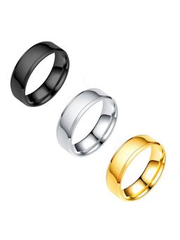 Yellow Chimes - Set of 3 Silver Gold- toned Stainless Steel Band Style Finger Ring