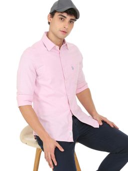 U.S. POLO ASSN. - Men Light Pink Tailored Regular Fit Oxford Casual Shirt
