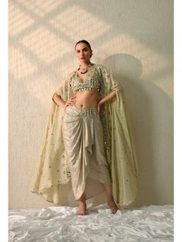 OHH CROW - Gold Lehenga Blouse And Skirt With Cape