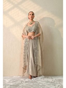 OHH CROW - Rose Gold Lehenga Blouse And Skirt With Cape