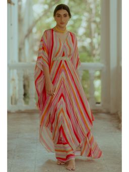 Paulmi & Harsh - Osana Women Crepe Printed Multicolour Kaftan With Pant And Belt